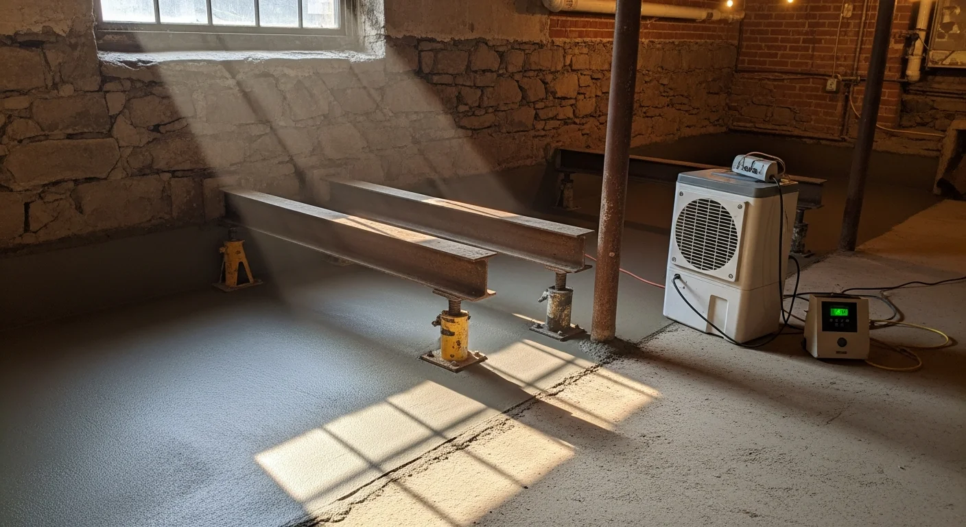 Foundation repair work on a Baltimore home basement