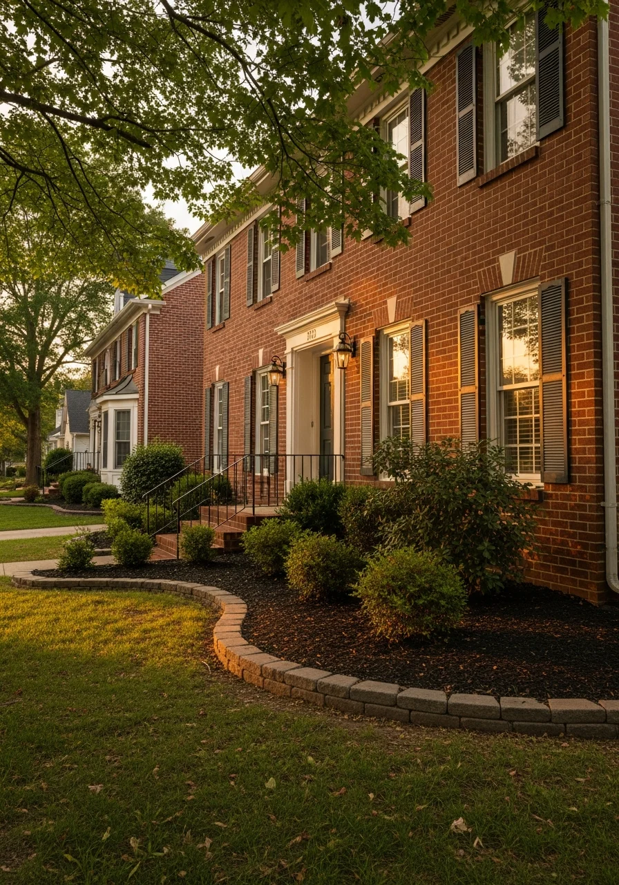 Front view of a Bowie home in a planned community setting with mature landscaping.