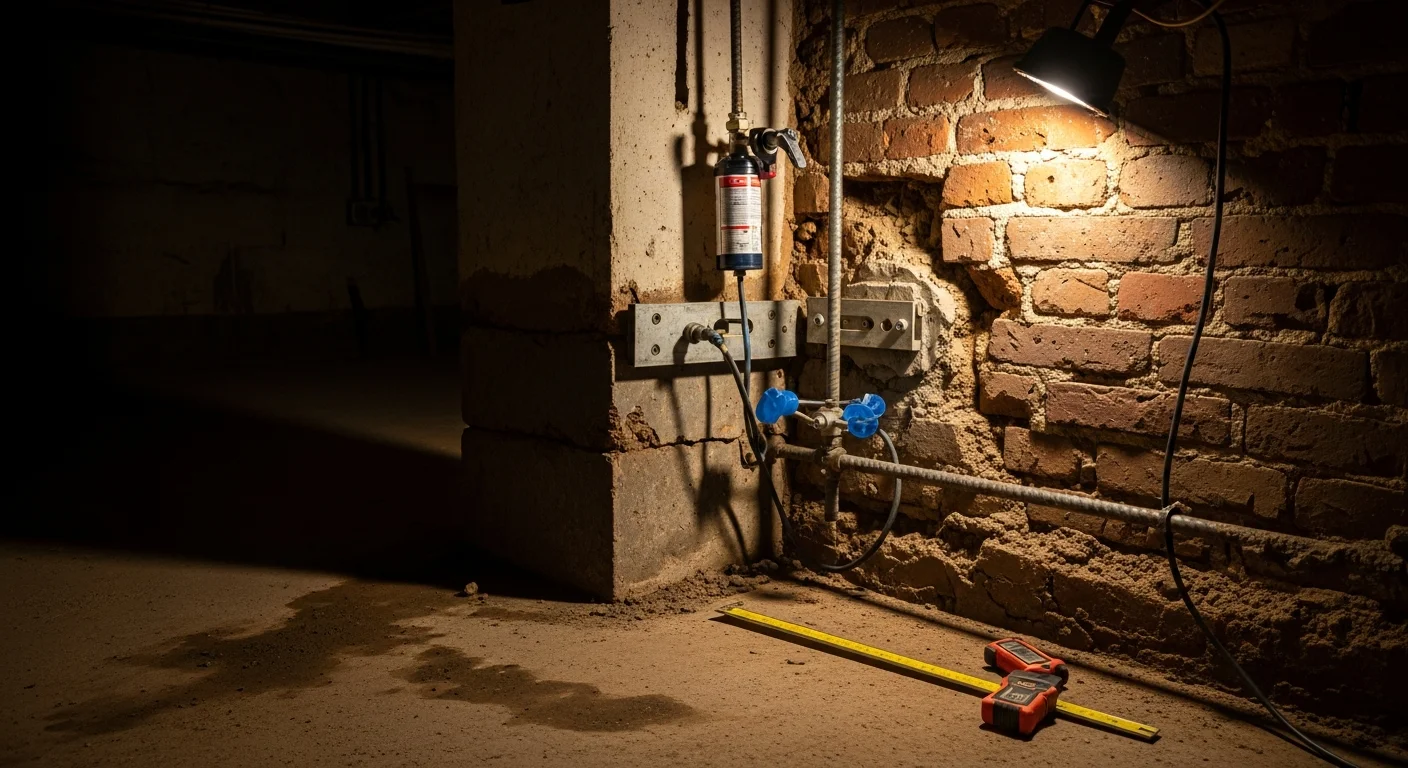 A Baltimore City rowhome basement showing a repaired and stabilized concrete block foundation wall with sealed stair-step cracks. The interior repair work reflects structural reinforcement typical of older Baltimore brick homes.